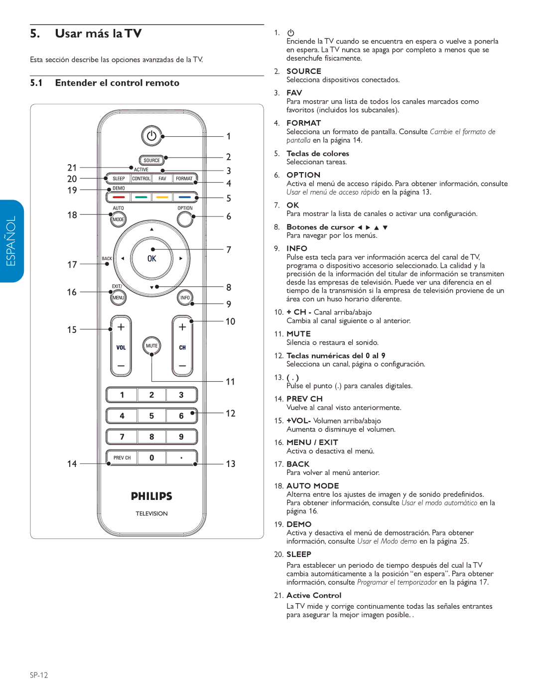 Philips 32PFL3403D, 52PFL7403D, 52PFL5603D, 47PFL5603D, 47PFL3603D, 42PFL7403D, 615 Usar más la TV, Entender el control remoto 