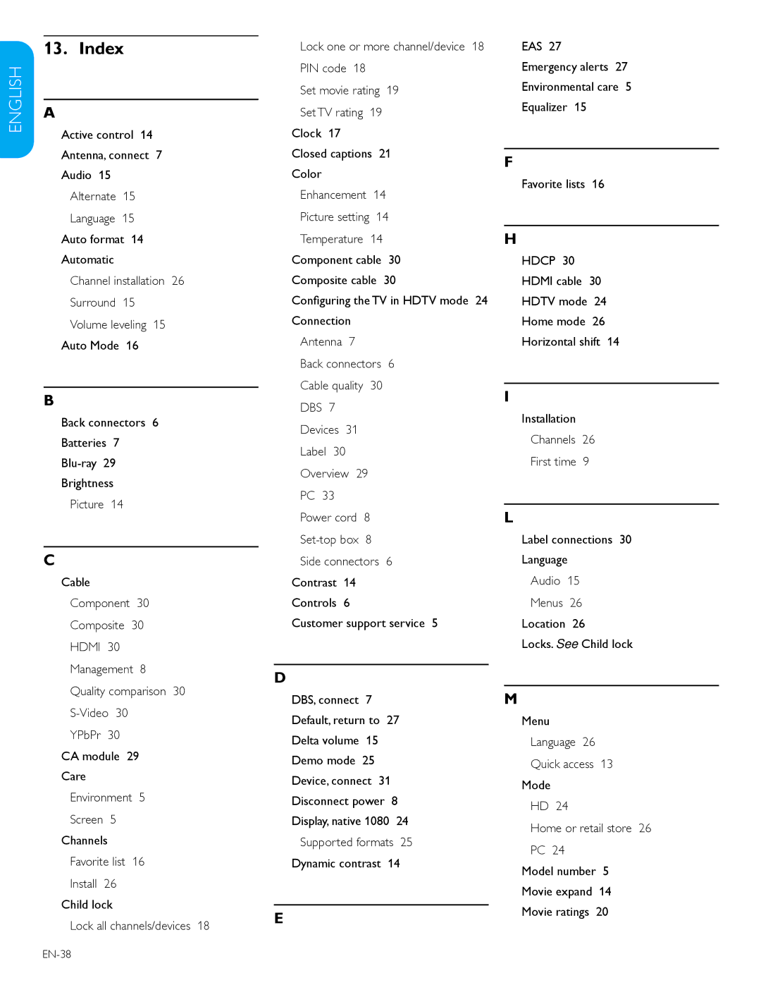 Philips 32PFL3403D /85 user manual Index, Hdmi 