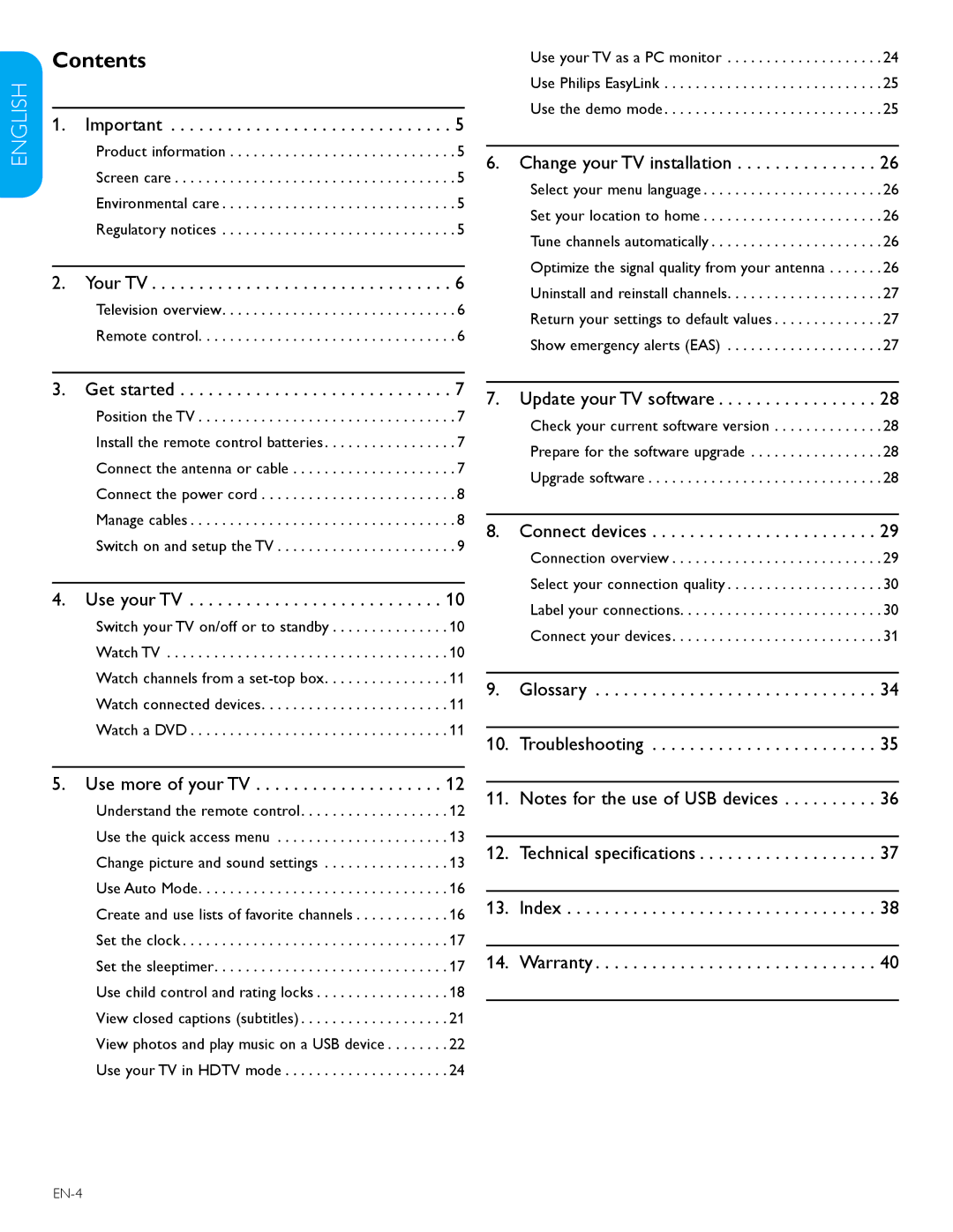 Philips 32PFL3403D /85 user manual Contents 