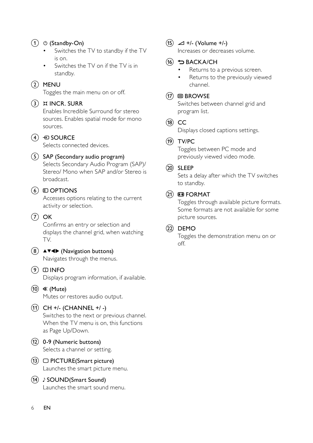 Philips 42PFL3604/77, 32PFL3404/78, 32PFL3404/77, 42PFL3604/78 user manual Navigation buttons Navigates through the menus 