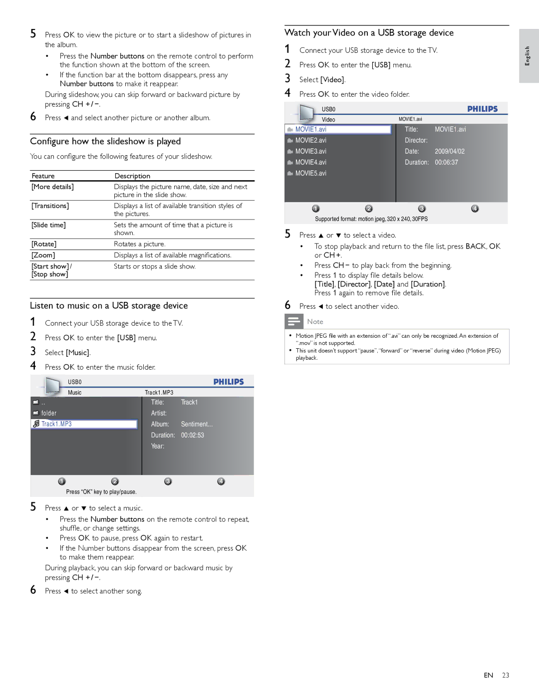 Philips 32PFL3506 user manual Watch your Video on a USB storage device, Conﬁgure how the slideshow is played 