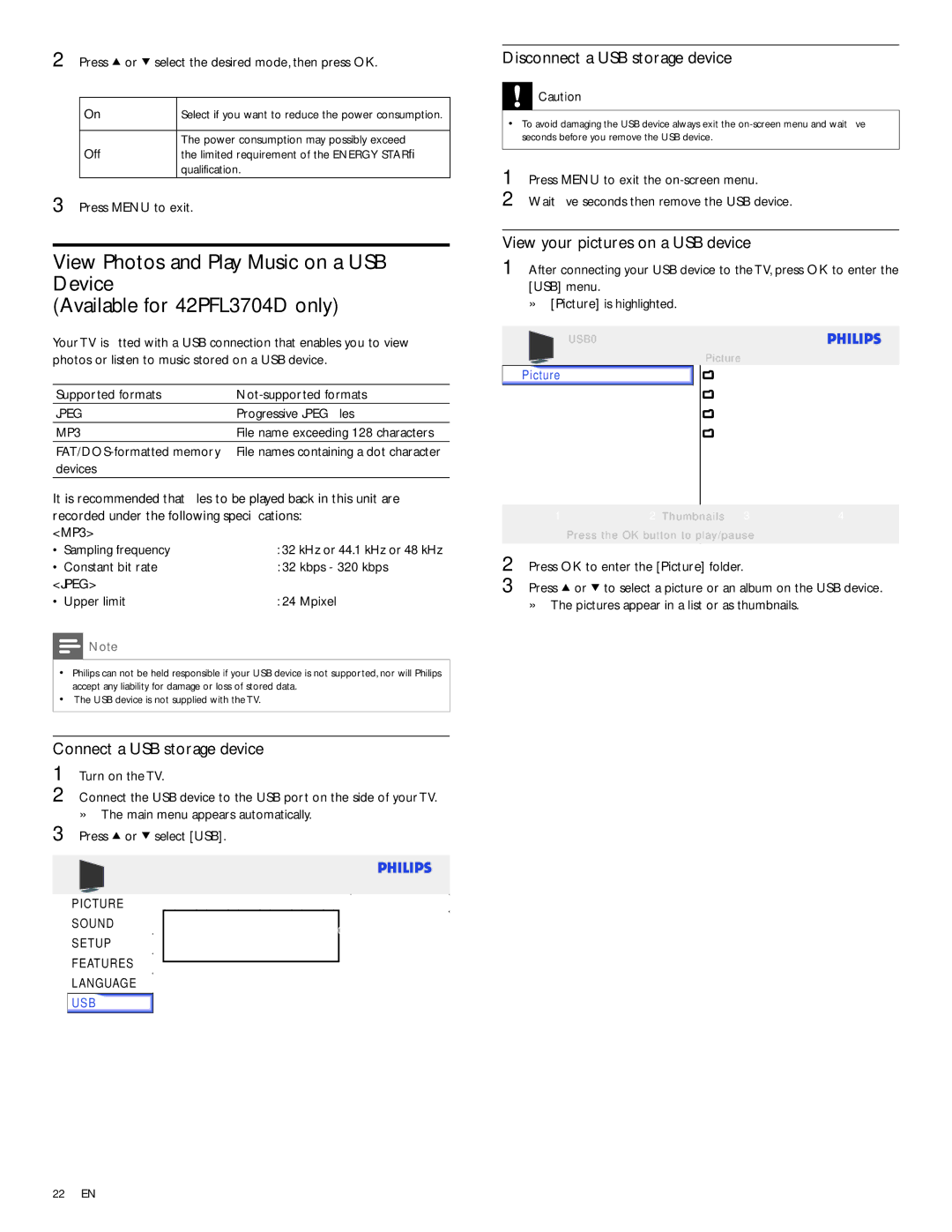 Philips 32PFL3514D user manual Disconnect a USB storage device, View your pictures on a USB device 