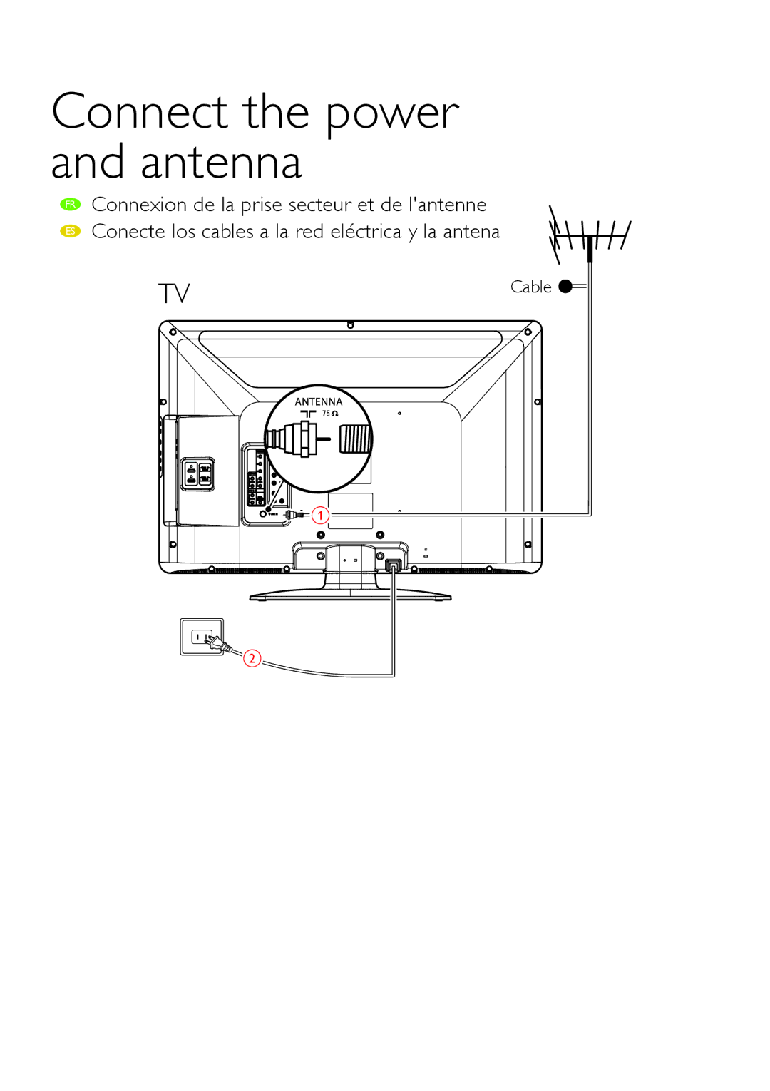 Philips 32PFL3514D/F7E manual Connect the power and antenna 