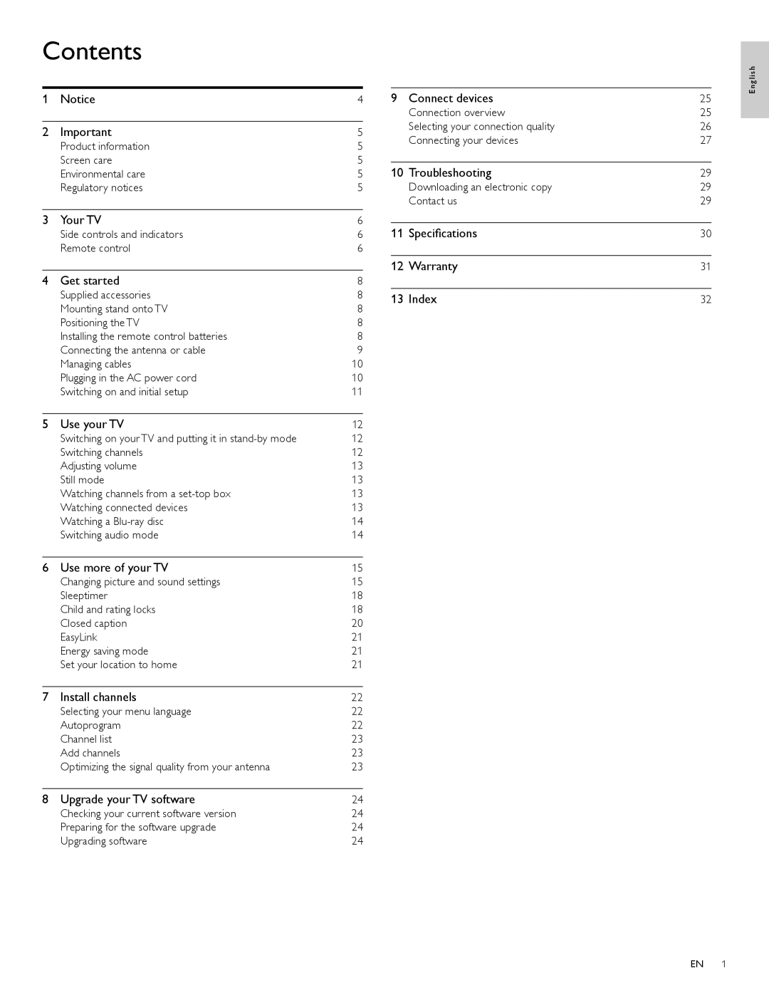 Philips 32PFL3515D, 32PFL3505D user manual Contents 