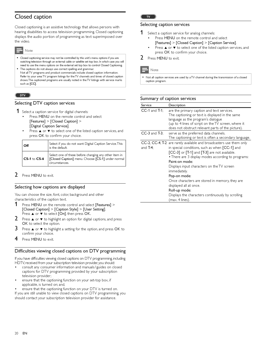 Philips 32PFL3505D, 32PFL3515D user manual Closed caption 