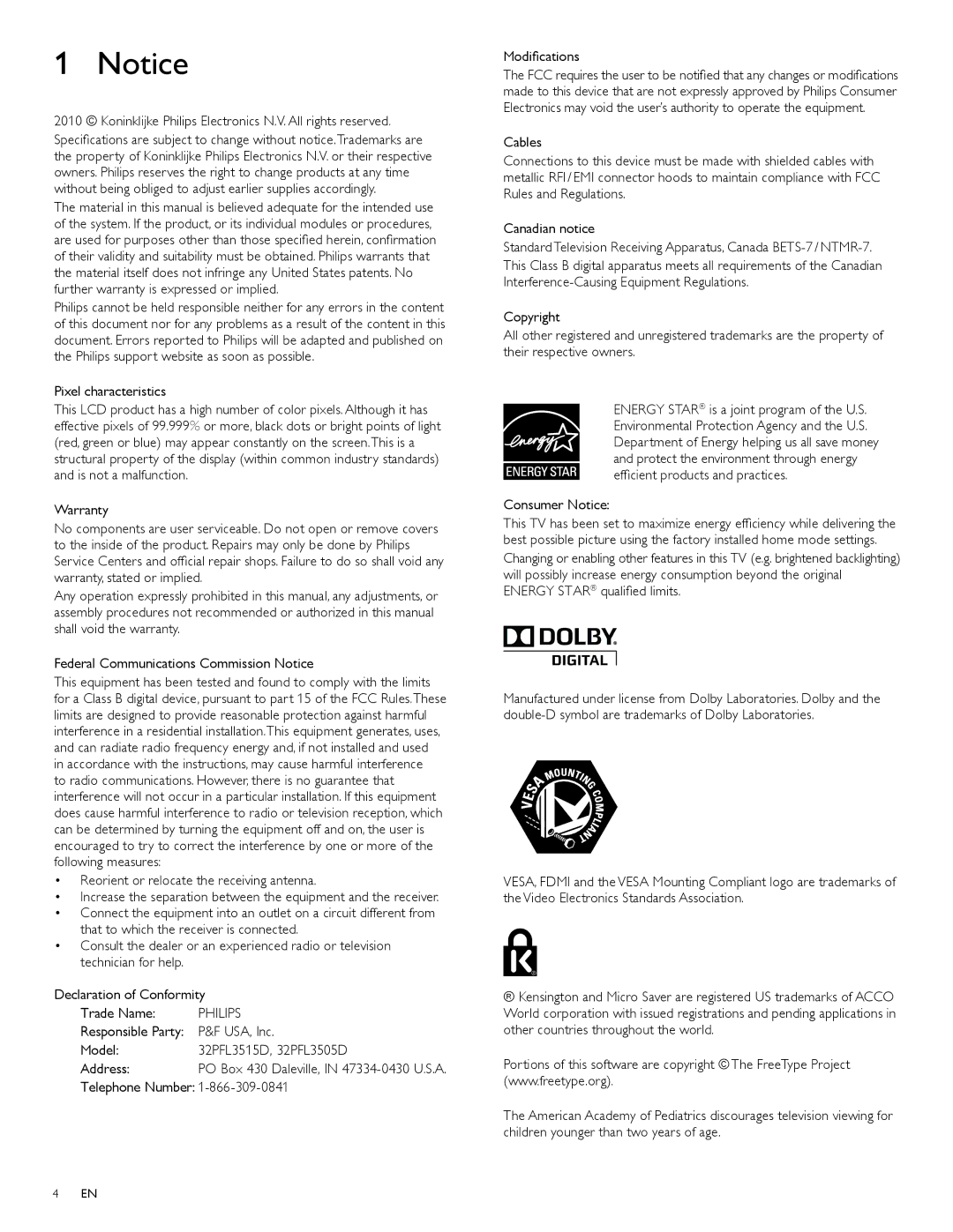 Philips 32PFL3505D, 32PFL3515D user manual Philips 