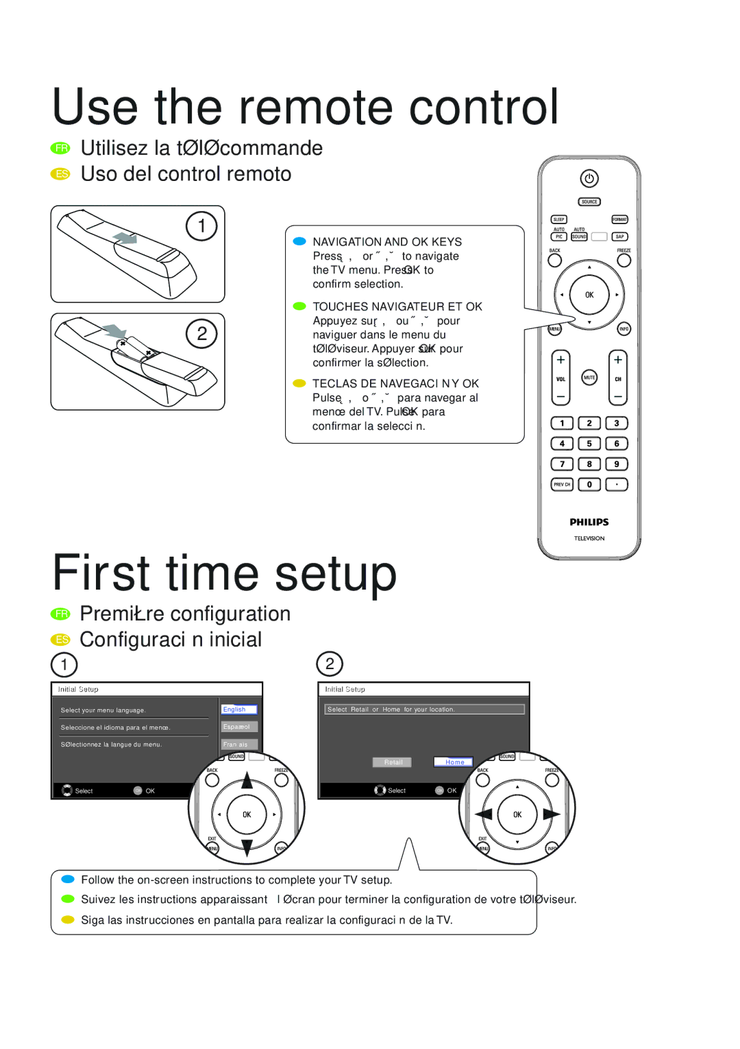 Philips 32PFL3515D/F7 manual Use the remote control, First time setup 