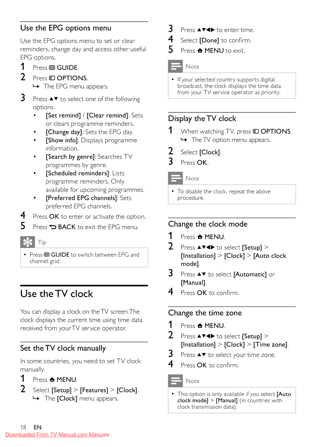 Philips 32PFL3605/12 user manual Use the TV clock 