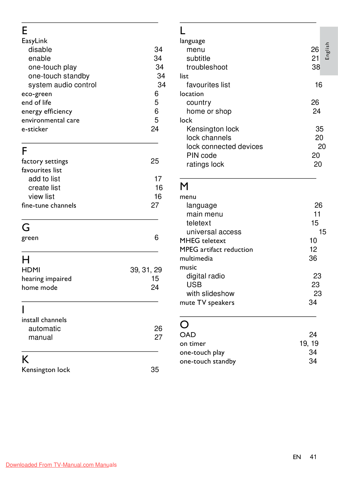 Philips 32PFL3605/12 user manual 39, 31 