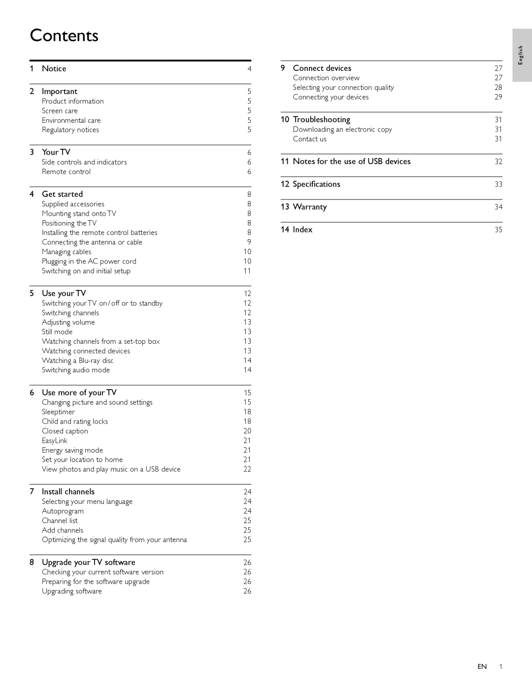 Philips 32PFL4505D user manual Contents 