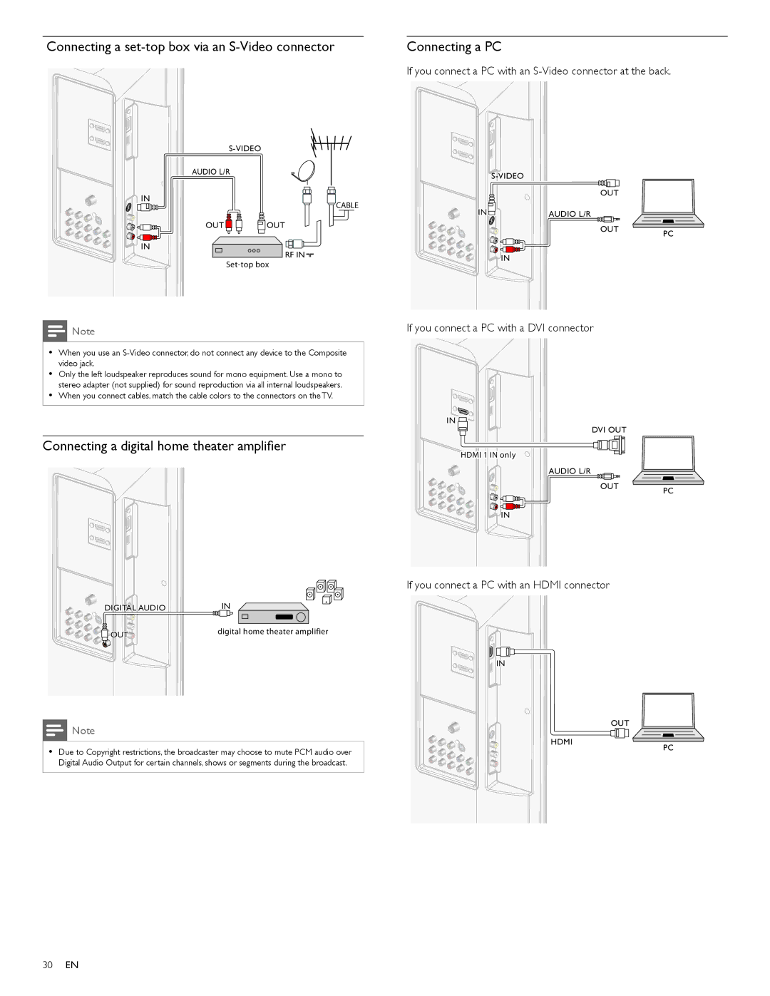 Philips 32PFL4505D Connecting a set-top box via an S-Video connector, Connecting a digital home theater ampliﬁer 