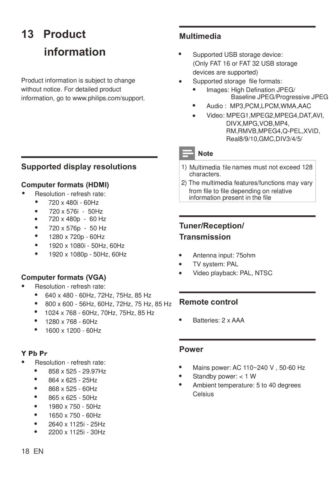 Philips 32PFL4355/V7, 32PFL4755/V7, 42PFL4755/V7 user manual Product information 