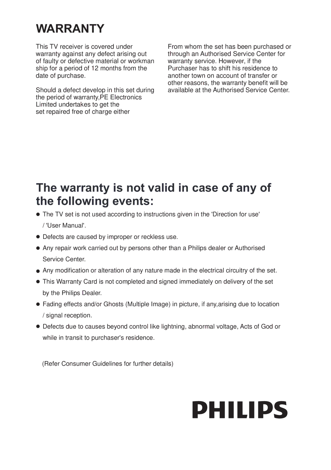 Philips 32PFL4355/V7, 32PFL4755/V7, 42PFL4755/V7 user manual Warranty 