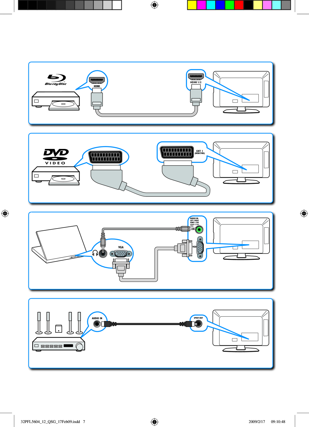 Philips 32PFL5404/12 manual HDMI 1/2, 32PFL560412QSG17Feb09.indd, 2009/2/17, HDMI 2/ DVI VGA 