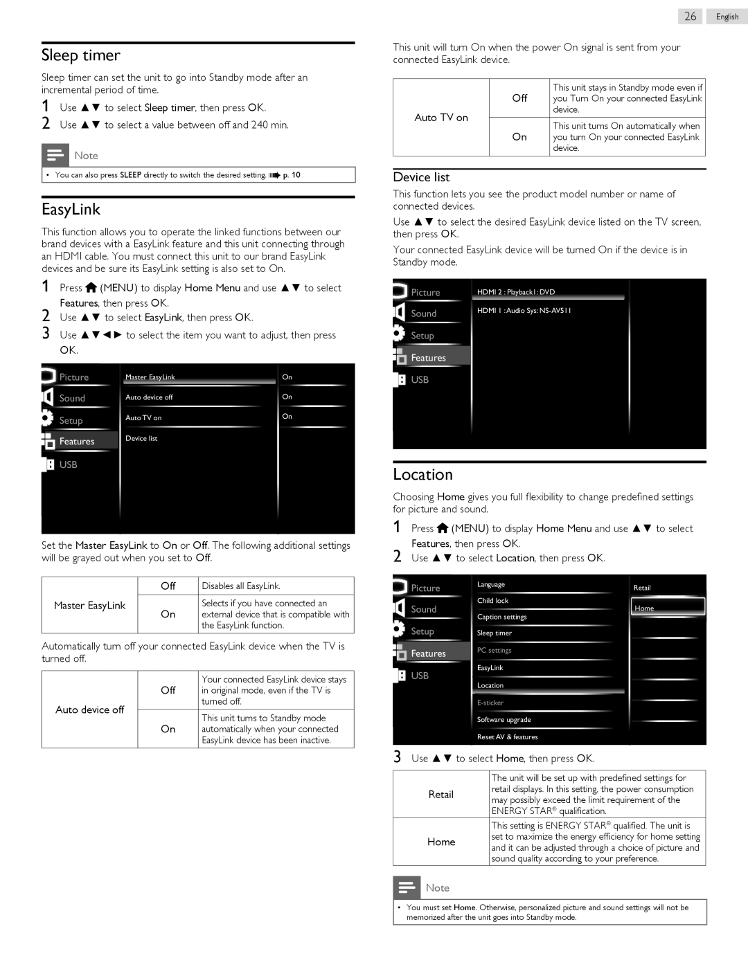 Philips 40PFL5708/F7, 32PFL5708/F7, 39PFL5708/F7, 47PFL5708/F7, 50PFL5708/F7 user manual EasyLink, Location, Device list 