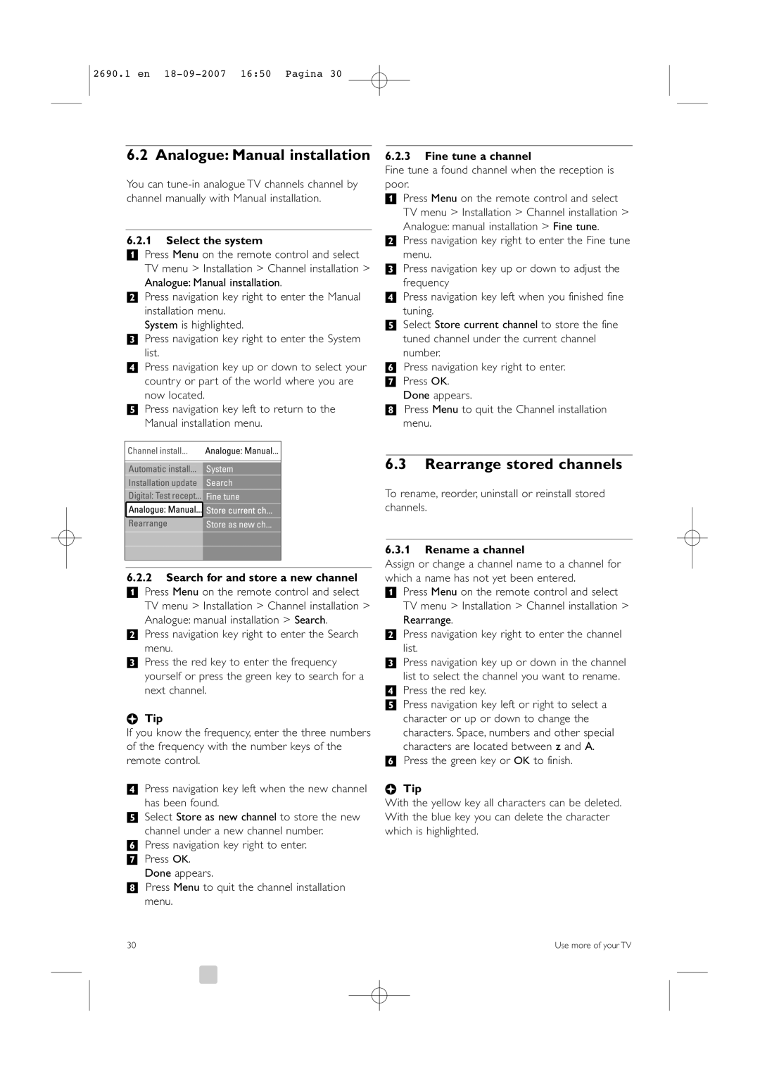 Philips 32PFL7862D, 42PFL7862D manual Analogue Manual installation, Rearrange stored channels 