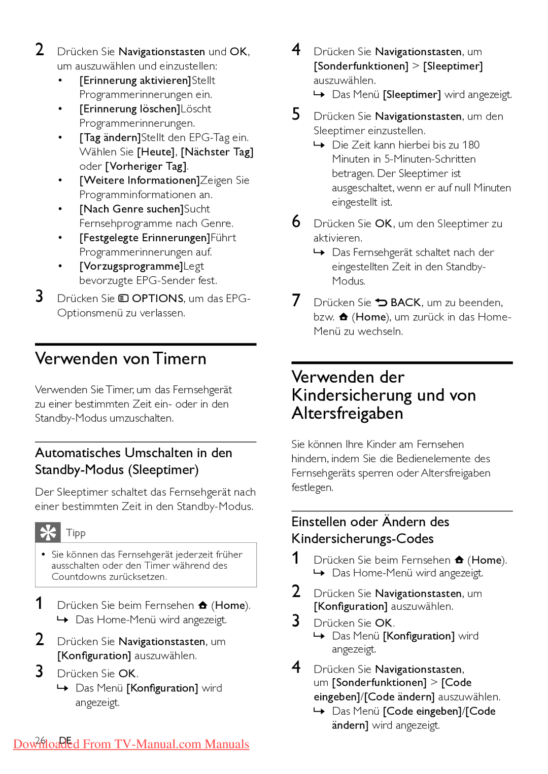 Philips 47PFL5604H/12 Verwenden von Timern, Verwenden der Kindersicherung und von Altersfreigaben, Ändern wird angezeigt 