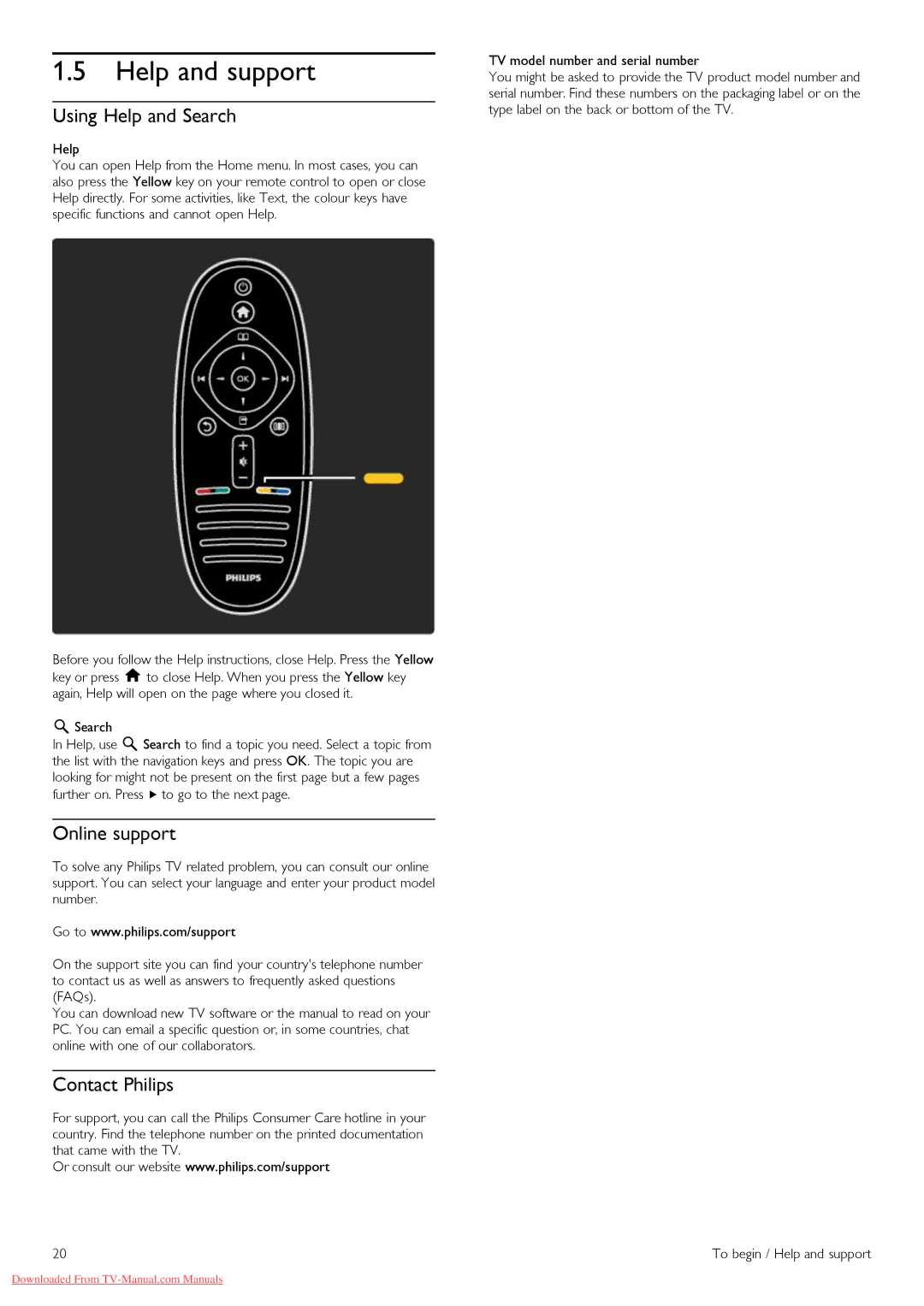 Philips 32PFL8605H, 37PFL8605H, 52PFL8605H manual Help and support, Using Help and Search, Online support, Contact Philips 