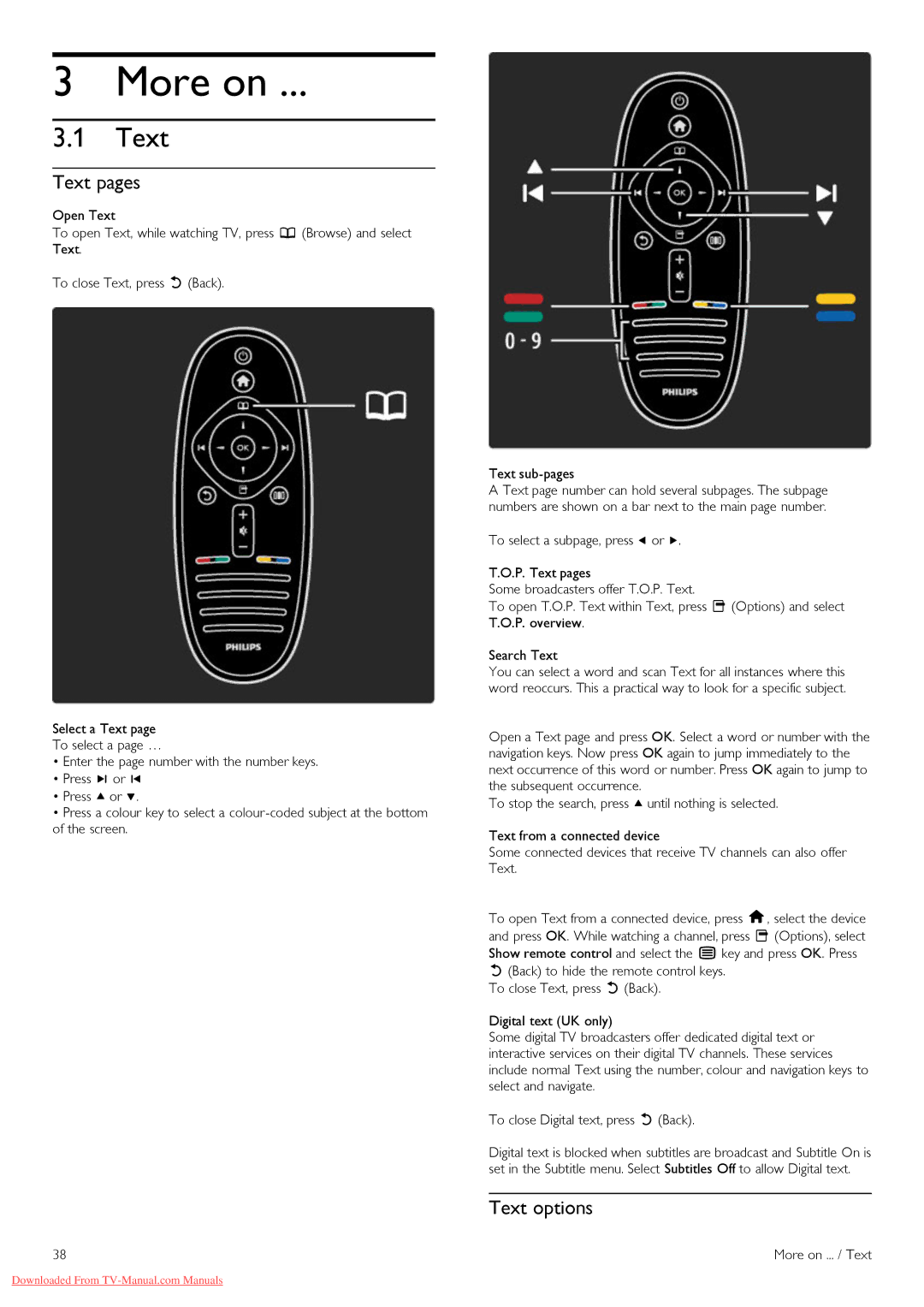 Philips 40PFL8605H, 32PFL8605H, 37PFL8605H, 52PFL8605H, 46PFL8605H manual More on, Text pages, Text options 