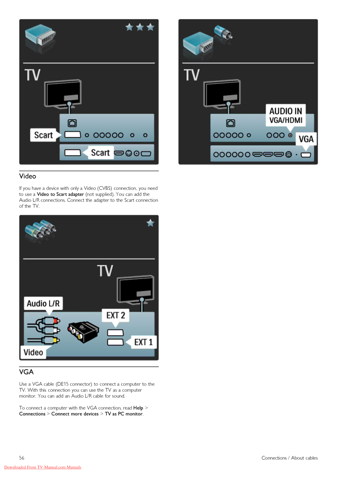 Philips 37PFL8605H, 32PFL8605H, 52PFL8605H, 40PFL8605H, 46PFL8605H manual Video, Vga 