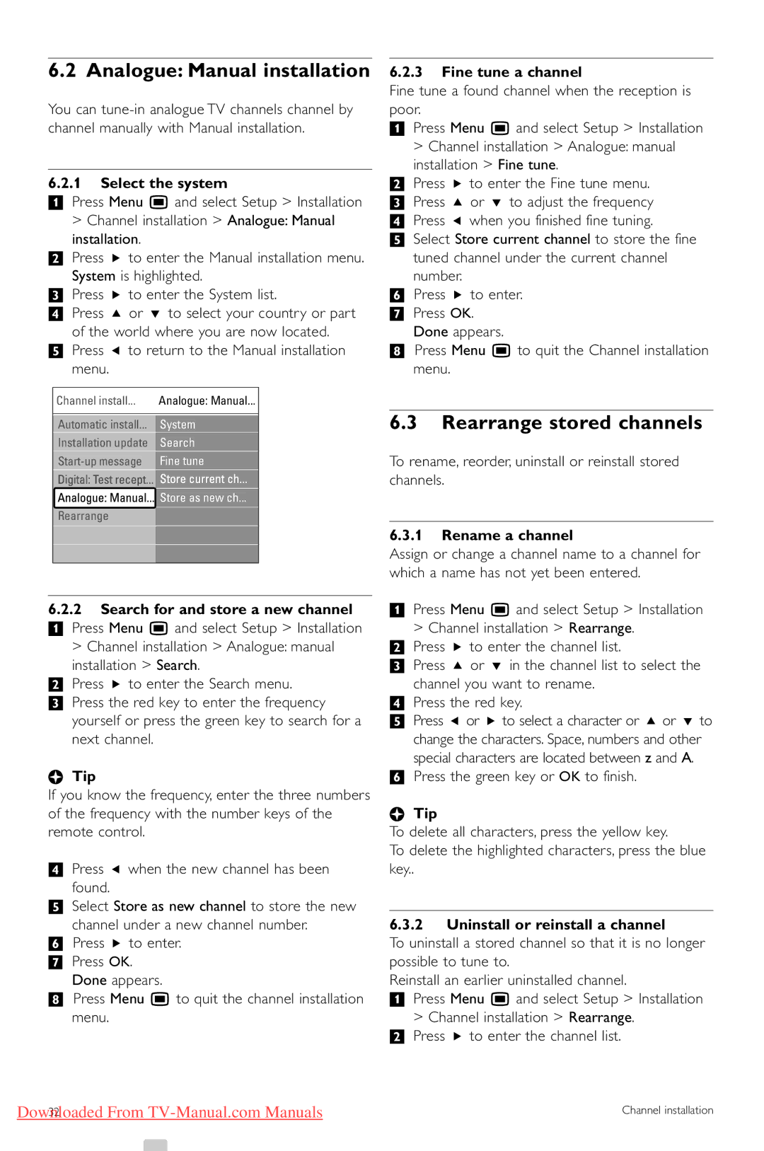 Philips 32PFL9613, 32PFL9603, 47PFL9703, 47PFL9603, 42PFL9803 manual Analogue Manual installation, Rearrange stored channels 