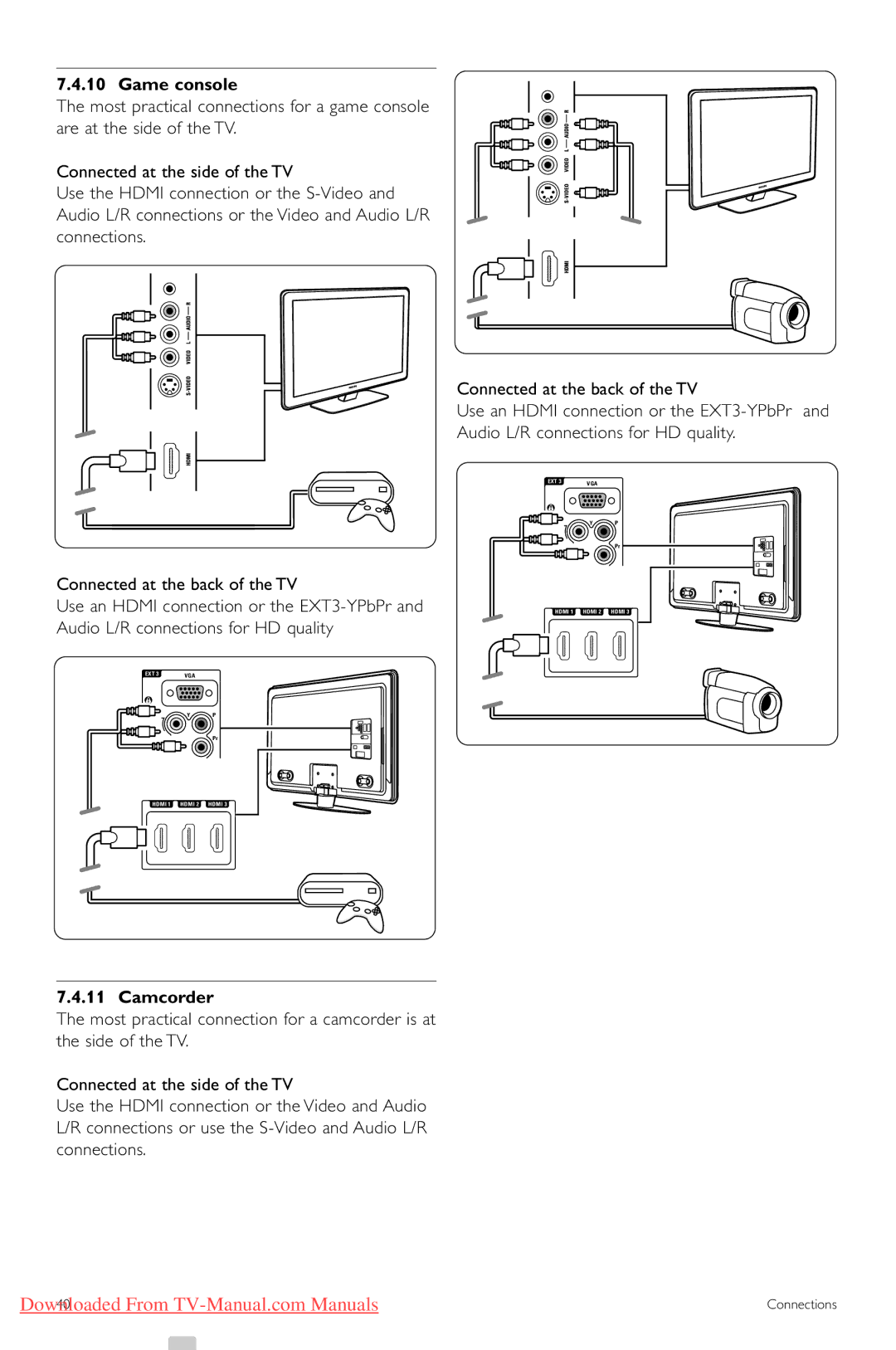 Philips 3 42PFL9703, 32PFL9603, 47PFL9703, 47PFL9603, 42PFL9803, 42PFL960, 37PFL9603, 32PFL9613 manual Game console, Camcorder 