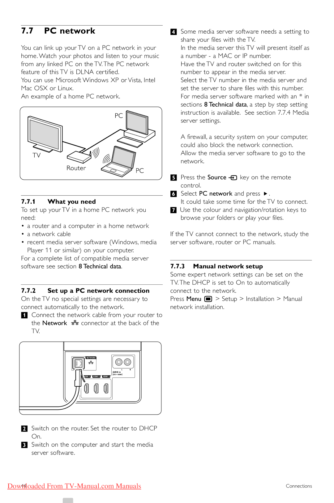 Philips 47PFL9703, 32PFL9603, 47PFL9603, 42PFL9803, 42PFL960, 37PFL9603 manual PC network, What you need, Manual network setup 