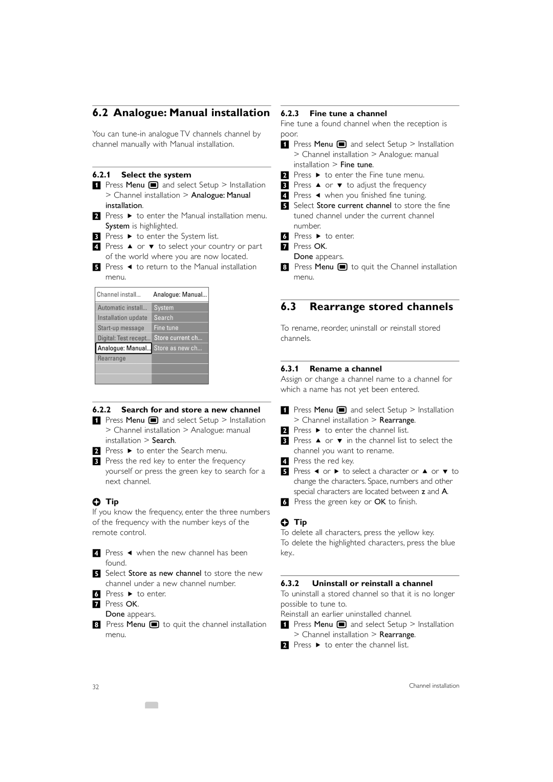 Philips 32PFL9703, 32PFL9603, 47PFL9703, 47PFL9603, 42PFL9803 manual Analogue Manual installation, Rearrange stored channels 