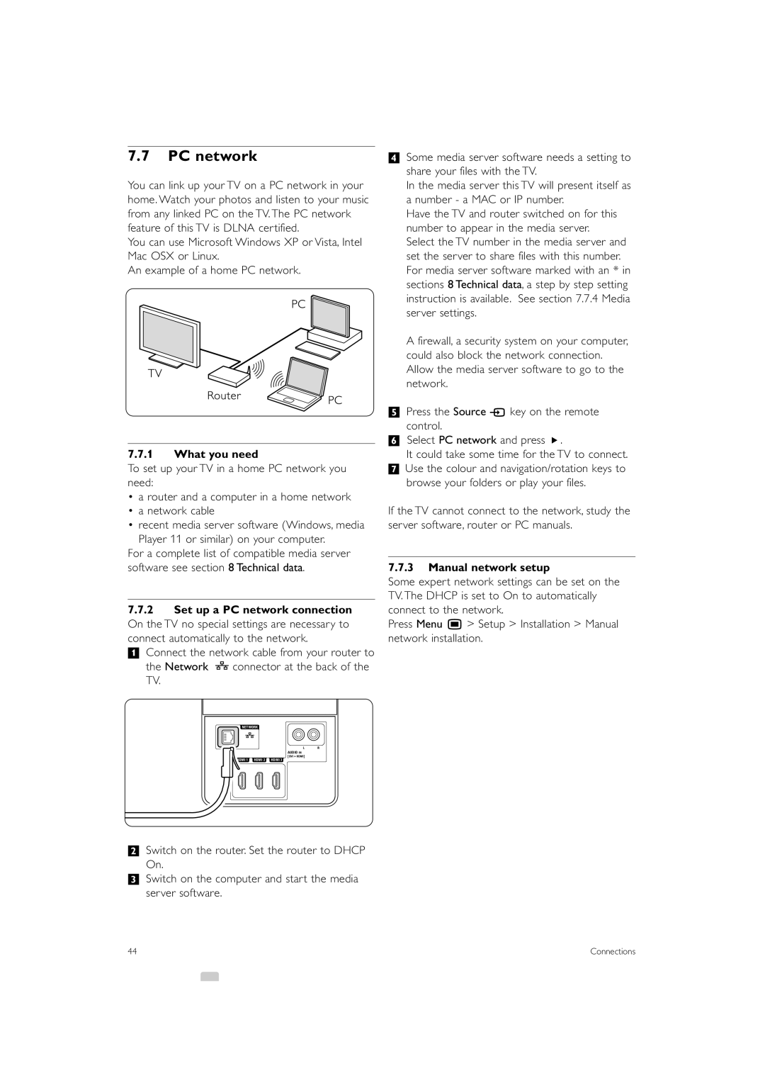 Philips 47PFL9703, 32PFL9603, 47PFL9603, 42PFL9803, 42PFL9603, 42PFL9703 manual PC network, What you need, Manual network setup 