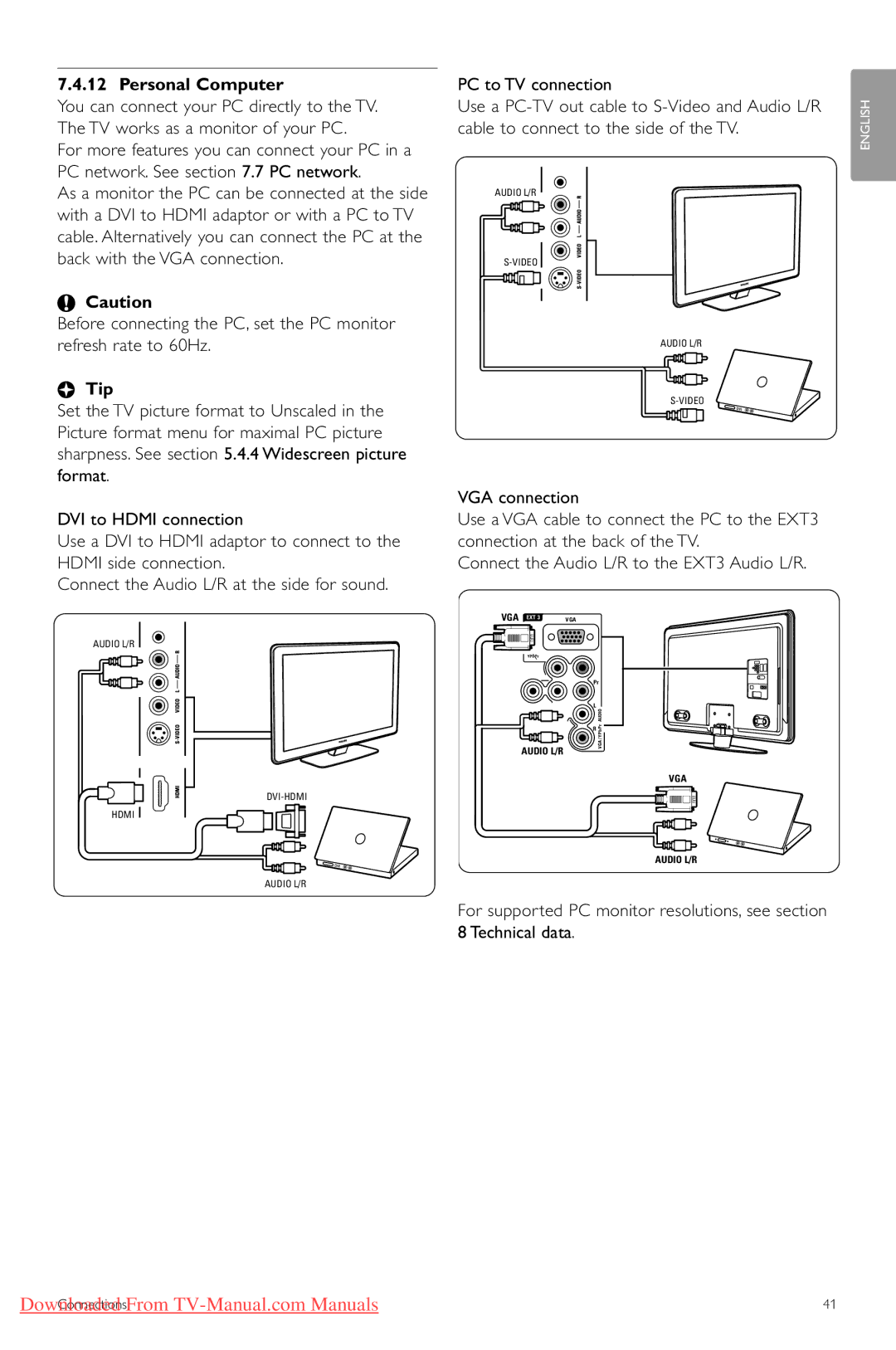 Philips 32PFL9613, 32PFL9603, 47PFL9703 manual Personal Computer, For supported PC monitor resolutions, see Technical data 