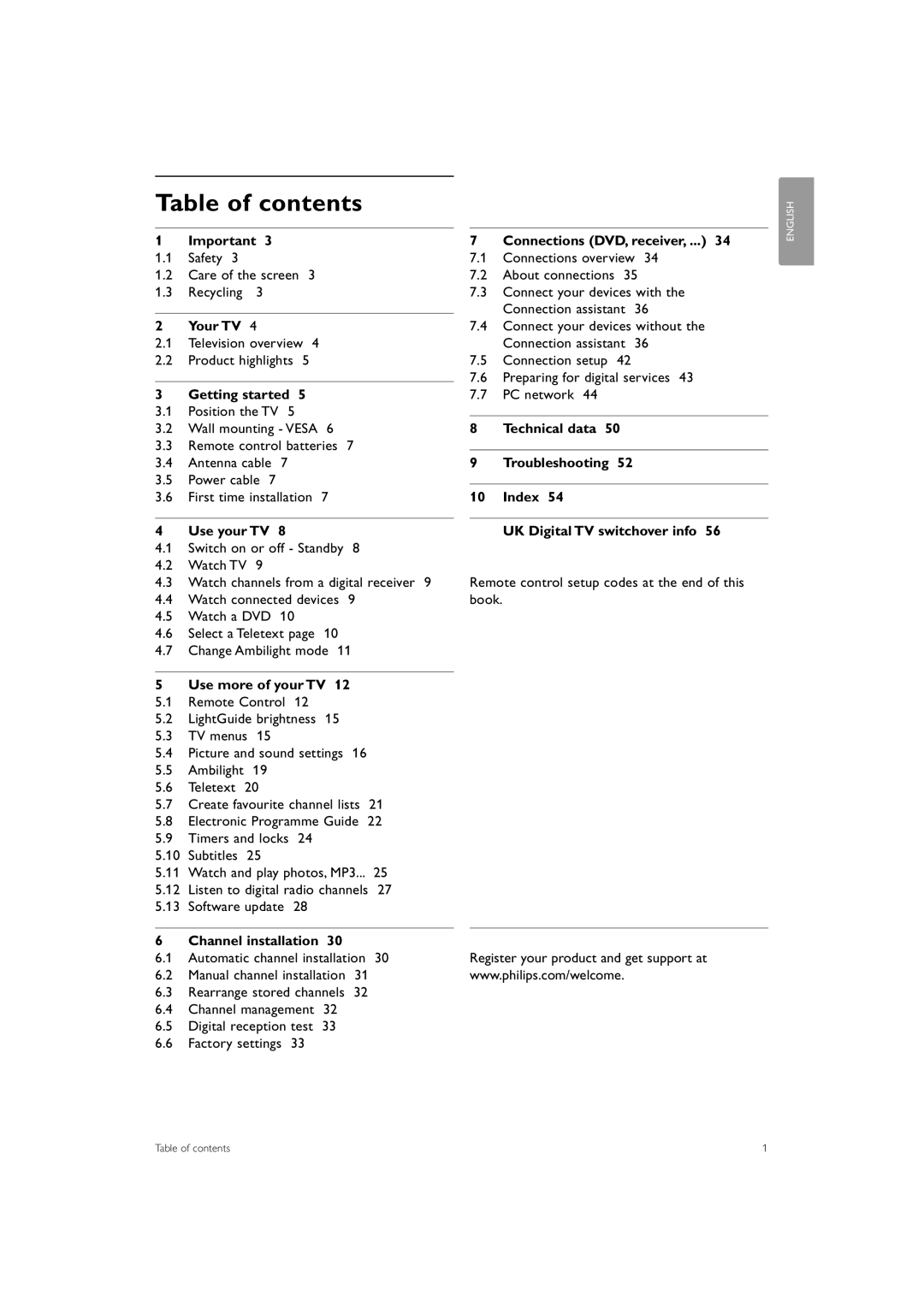 Philips 32PFL9603 manual Table of contents 