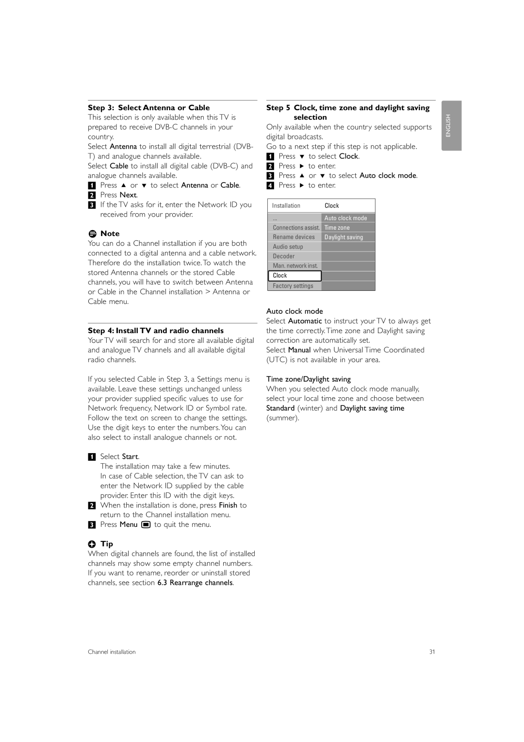 Philips 32PFL9603 manual Select Antenna or Cable, Install TV and radio channels, Press Menu Ï to quit the menu 