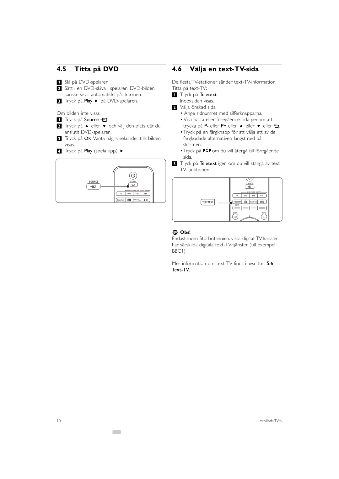 Philips 32PFL9613 manual Titta på DVD, Välja en text-TV-sida, ‡ Slå på DVD-spelaren 