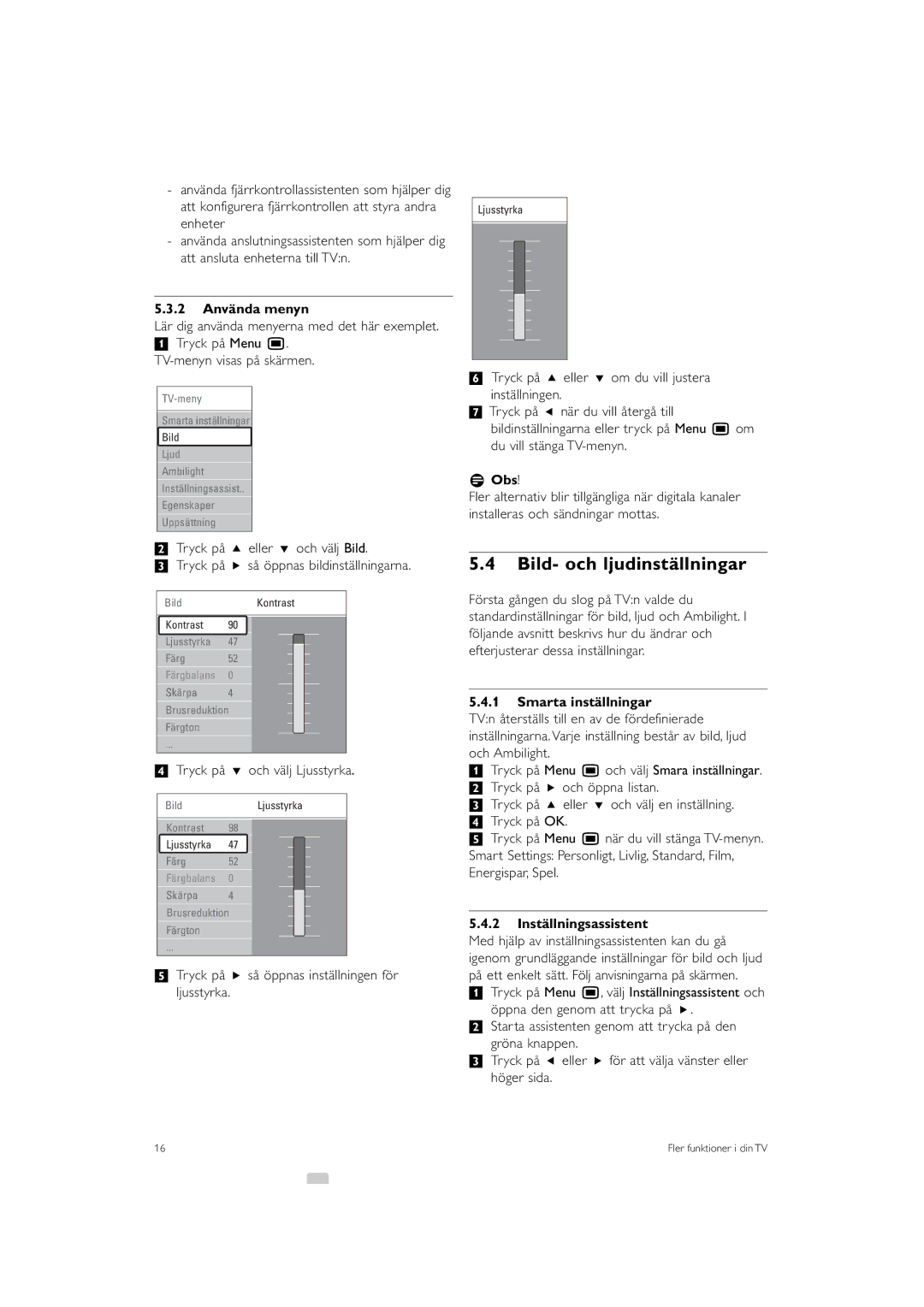 Philips 32PFL9613 manual Bild- och ljudinställningar, 2 Använda menyn, Smarta inställningar, Inställningsassistent 