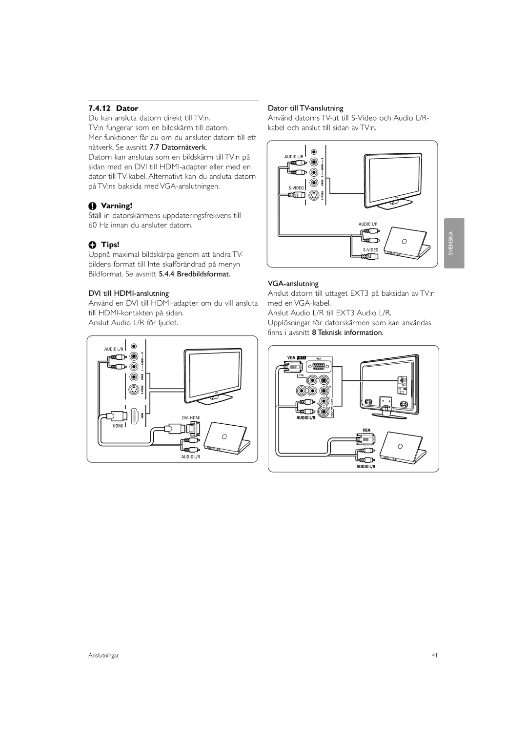 Philips 32PFL9613 manual Dator, Varning 