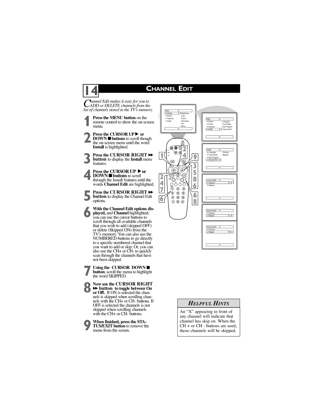 Philips 32PT6442/37 user manual Channel Edit, Now use the Cursor Right 