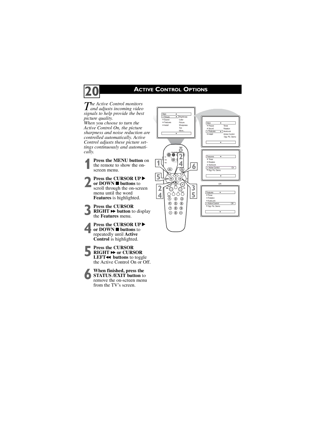 Philips 32PT6442/37 user manual Active Control Options 