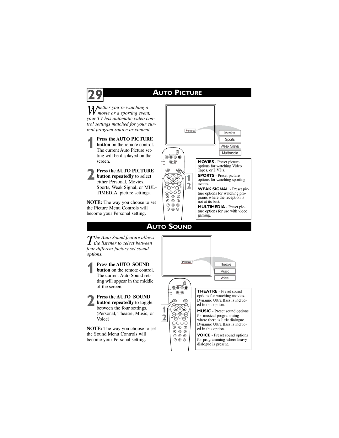 Philips 32PT6442/37 user manual Auto Picture, Auto Sound 