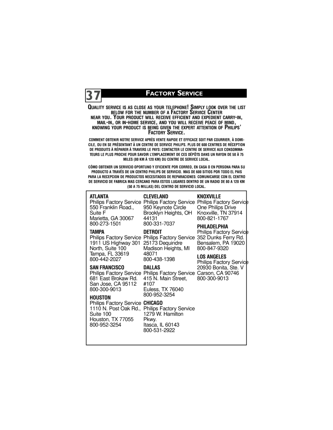 Philips 32PT6442/37 user manual Tampa Detroit 