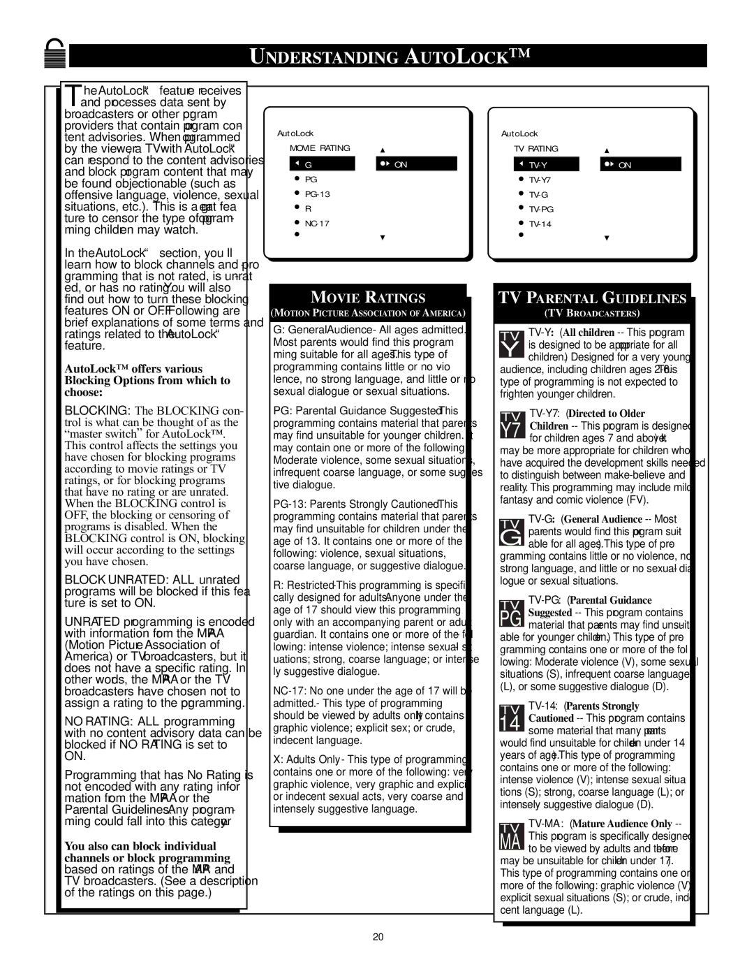 Philips 32PT71B manual Understanding Autolock, You also can block individual channels or block programming 