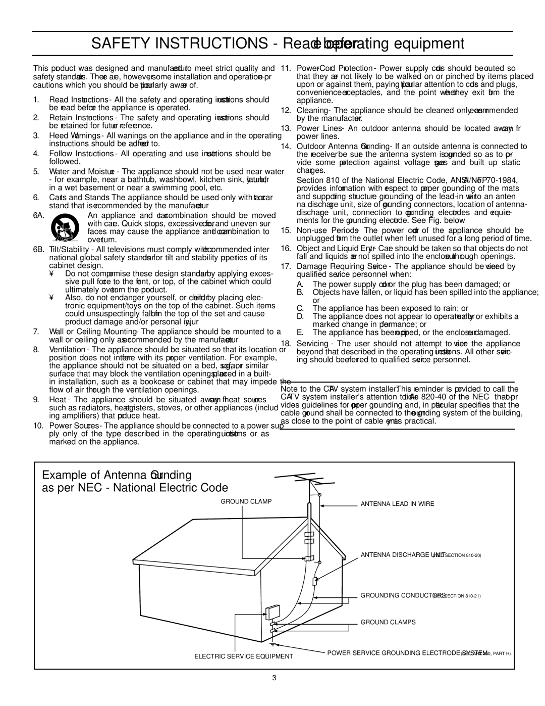 Philips 32PT71B manual Safety Instructions Read before operating equipment 