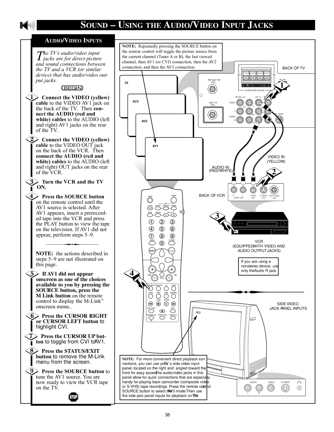 Philips 32PT71B manual Sound Using the AUDIO/VIDEO Input Jacks, Press the Source button to 