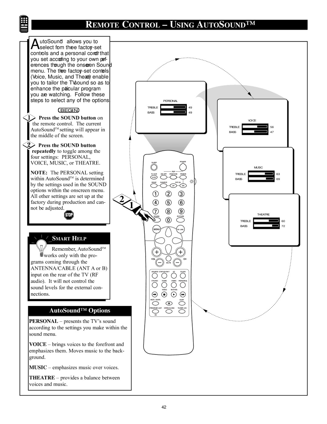 Philips 32PT71B manual Remote Control Using Autosound, Press the Sound button on 