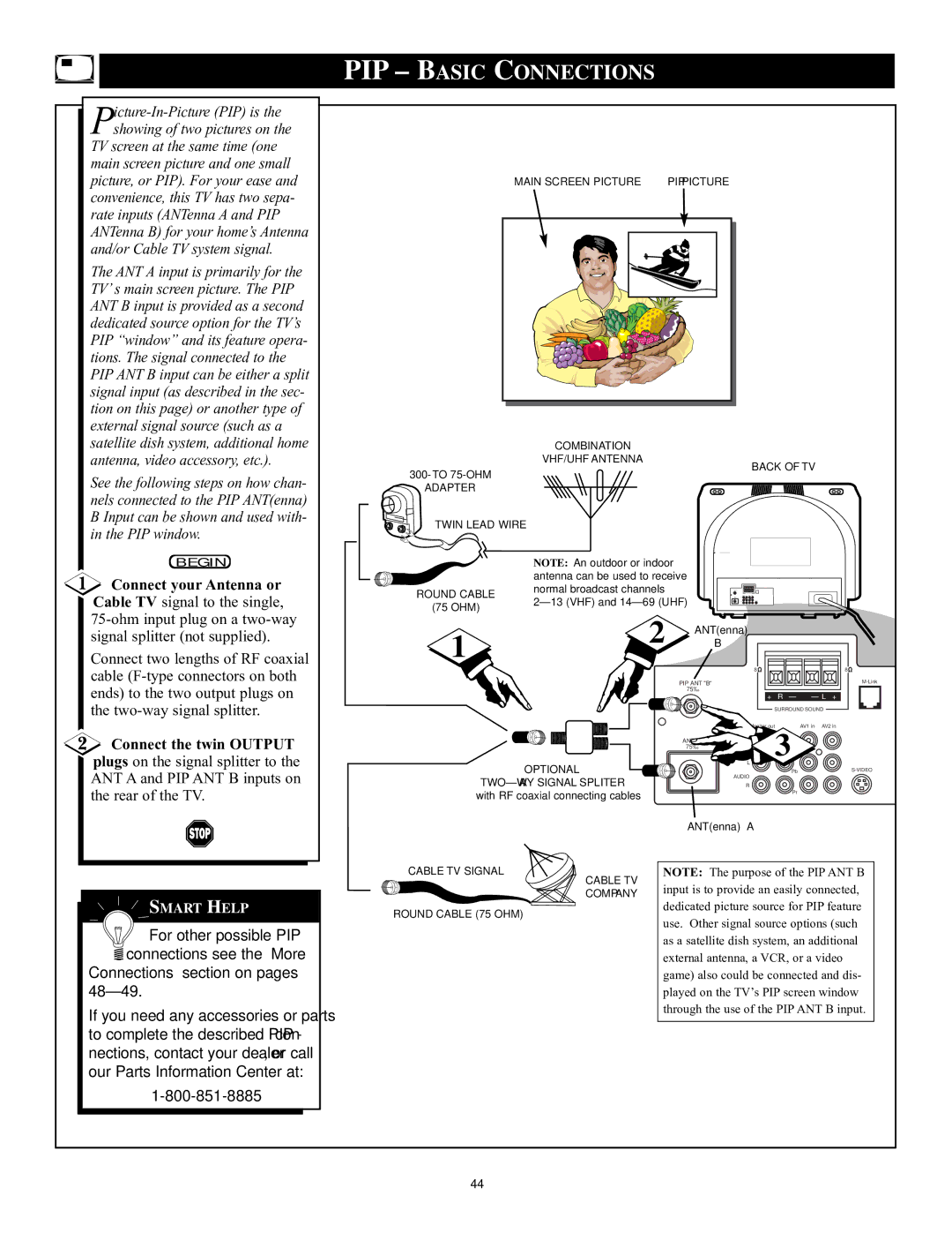 Philips 32PT71B manual PIP Basic Connections 