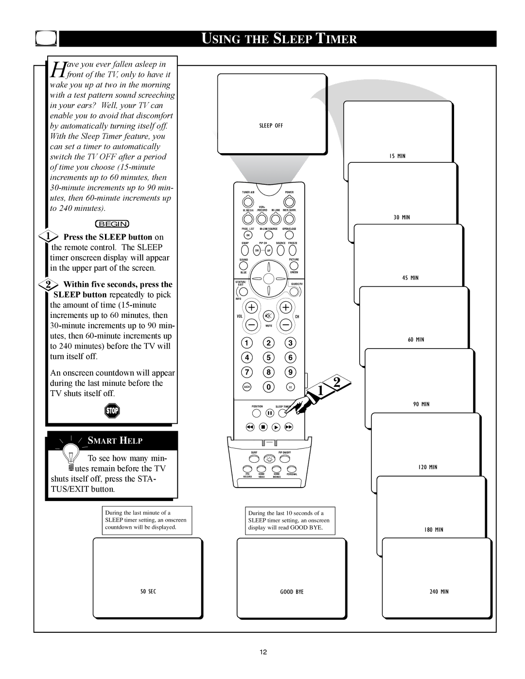 Philips 32PT91S1 manual Using the Sleep Timer, Sleep OFF 