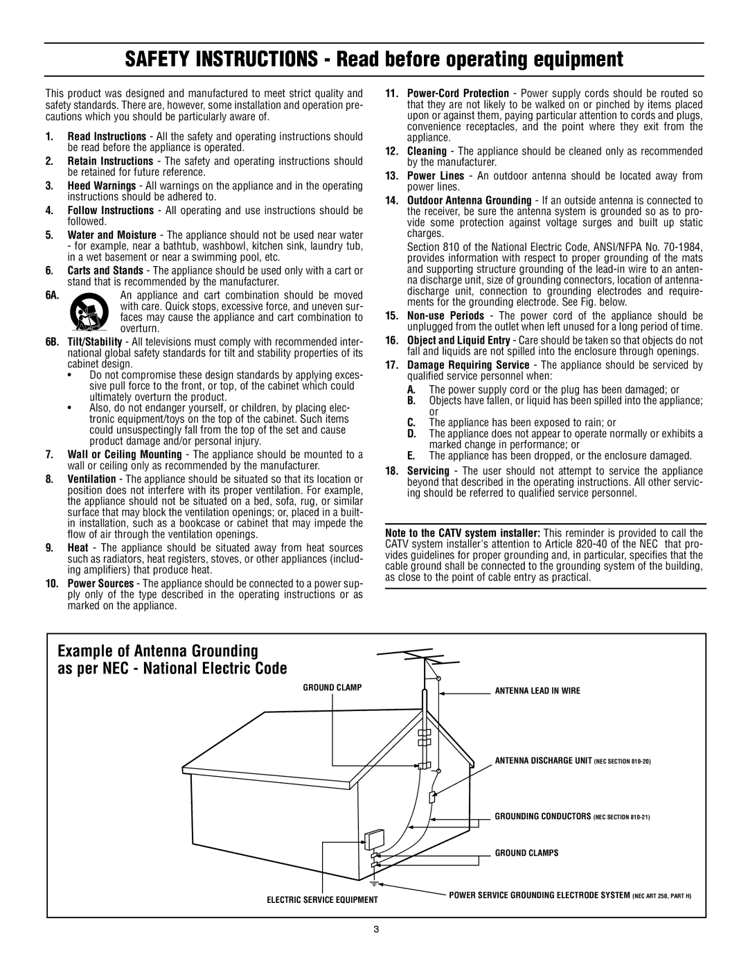 Philips 32PT91S1 manual Safety Instructions Read before operating equipment 