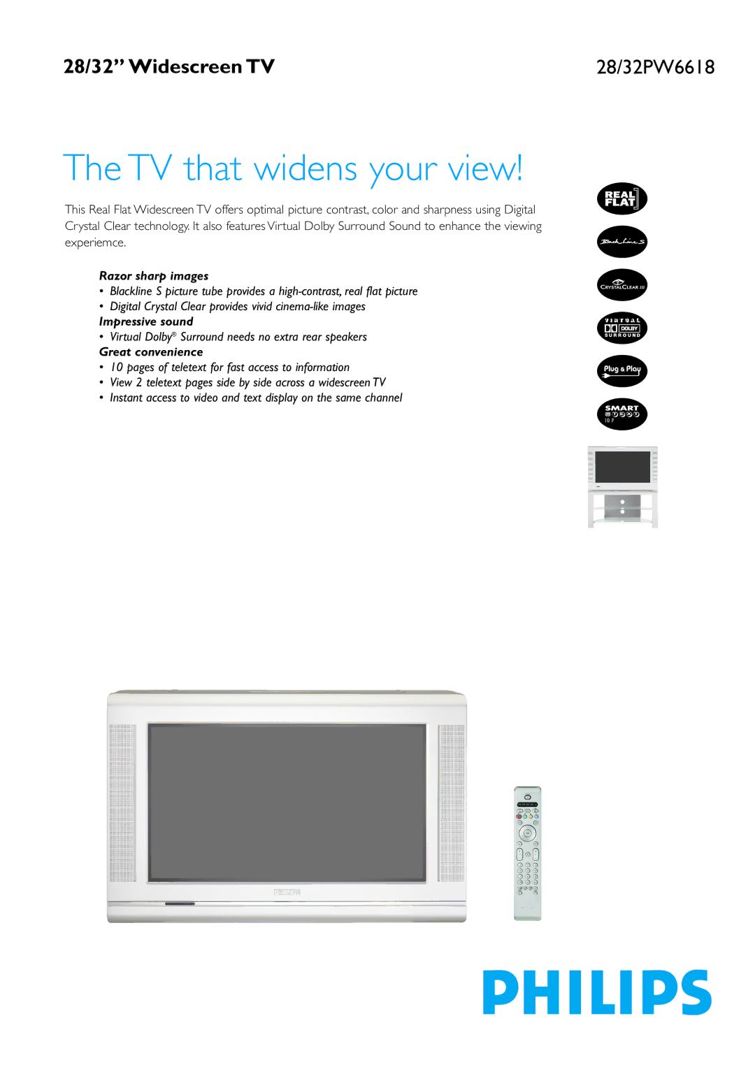 Philips 32PW6618 manual Razor sharp images, Impressive sound, Great convenience 