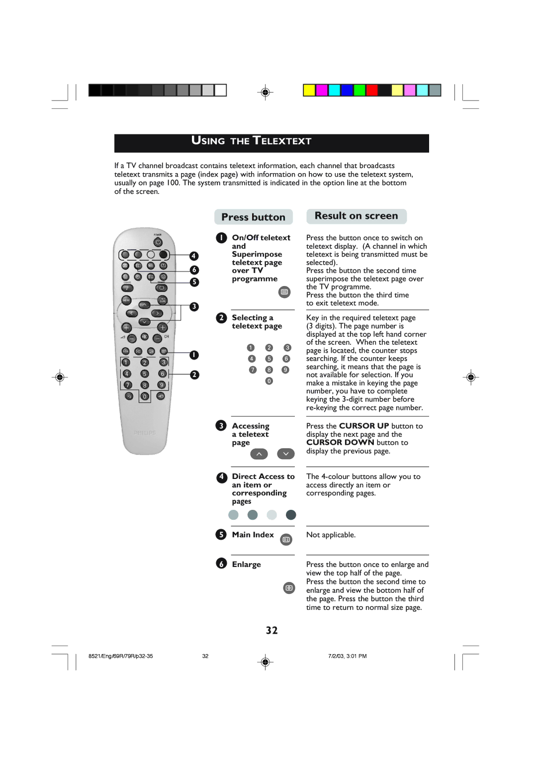 Philips 32PW8521 operating instructions Using the Telextext 