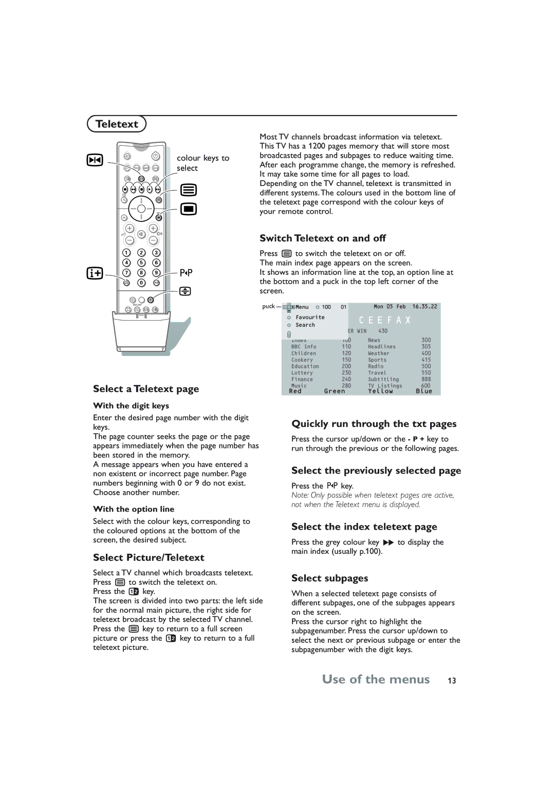 Philips 32PW8808/79R manual Teletext 