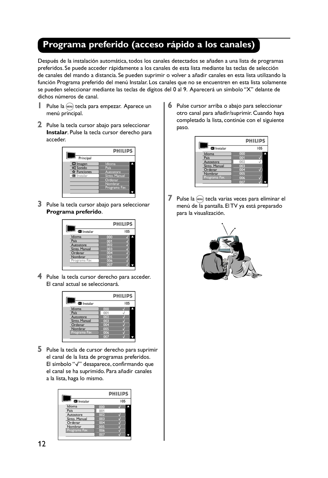 Philips 32PW9551 manual Programa preferido acceso rápido a los canales 